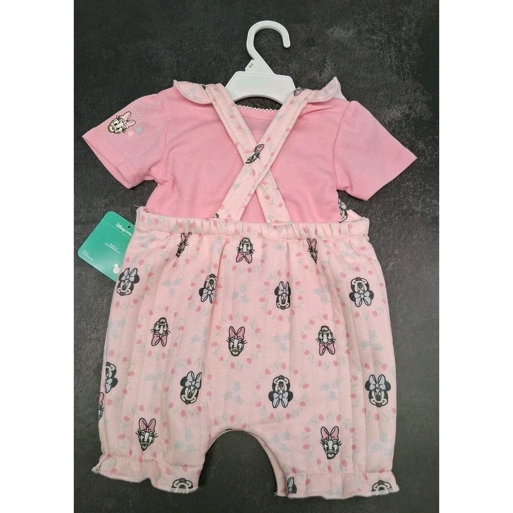 Disney Baby Minnie & Daisy Romper 2-Piece Frilled Set Pink Quilted SZ 12 mos